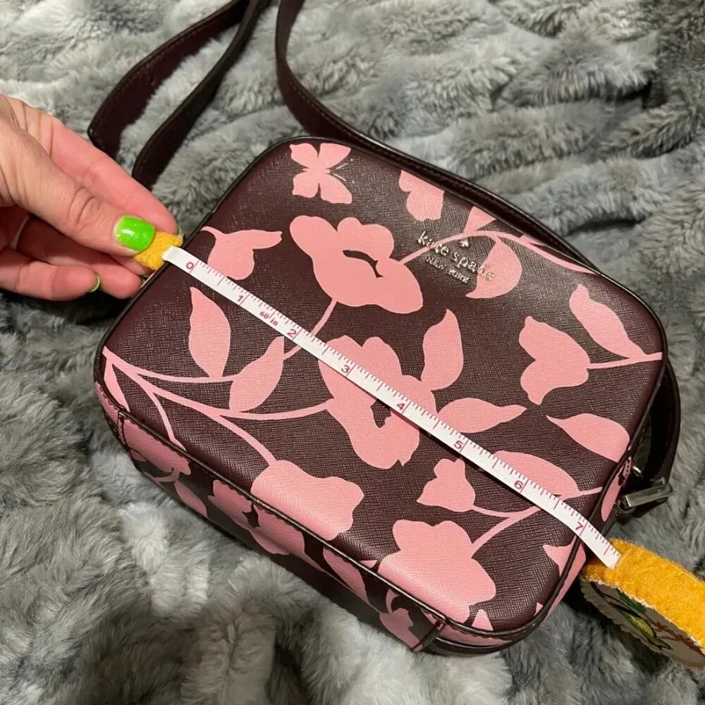 Kate Spade New York Burgundy & Pink Floral Saffiano Camera Crossbody
